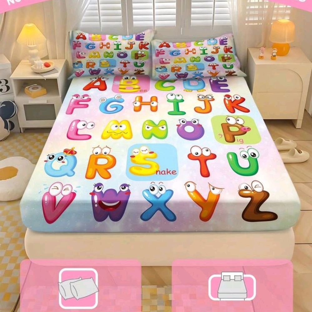 Alphabet-print bedsheet set