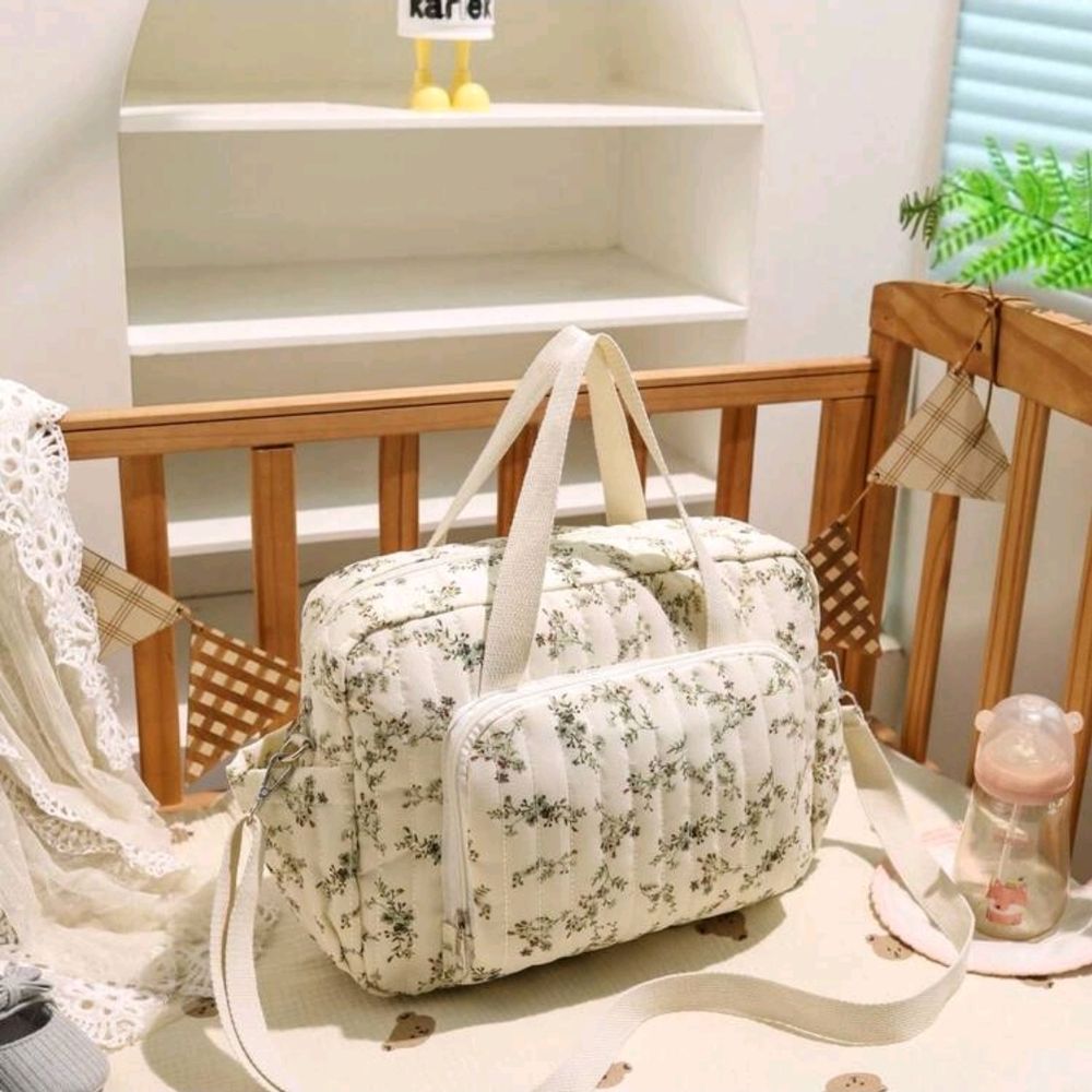 Green floral diaper bag
